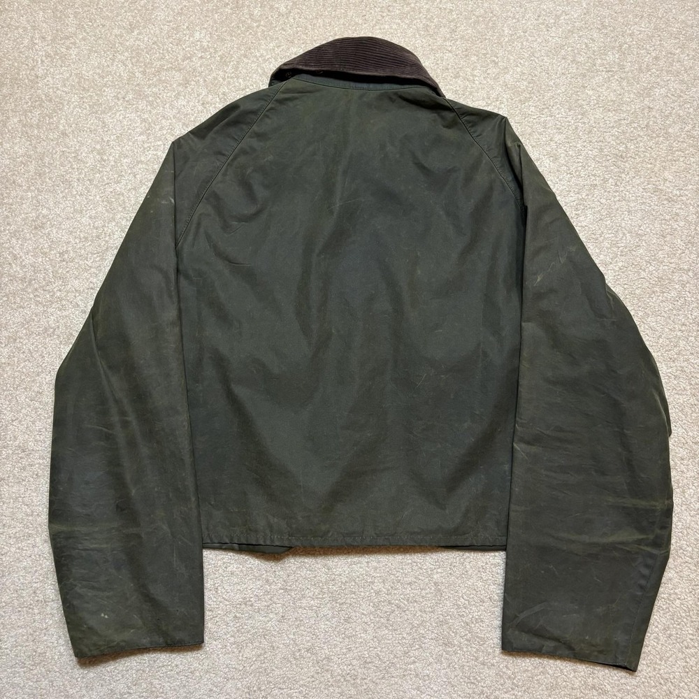 Vtg Barbour A130 Spey Jacket Mens Large Short Green Waxed Made England Hooded - Picture 4 of 16